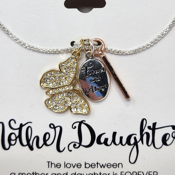 Love This Life Mother Daughter Butterfly Charm Chain Necklace Silver Plated New - Picture 2 of 4